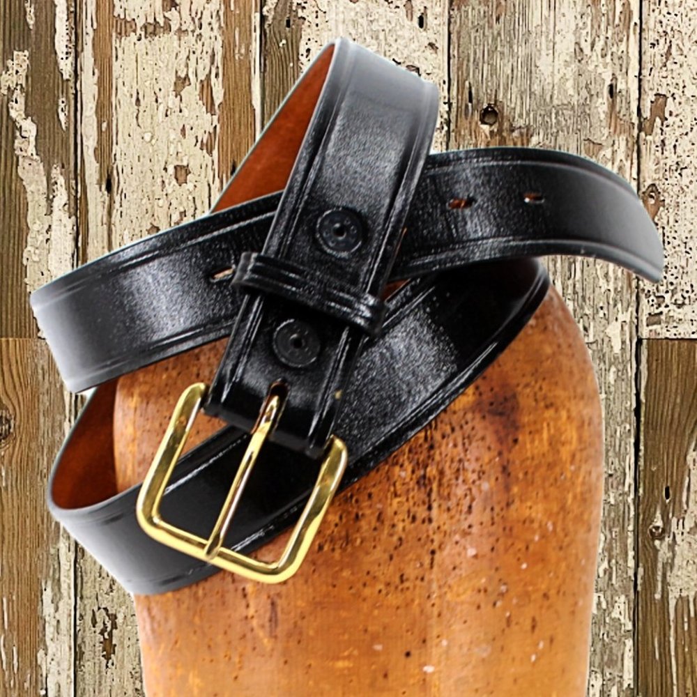 Don Hume Duty Belt Black Leather Brass Buckle Police Snap Buckle Sz 48 Unisex - Picture 1 of 8